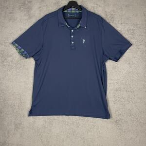 William Murray Polo Shirt Mens XL Blue Golf Performance Plaid Trim Short Sleeve
